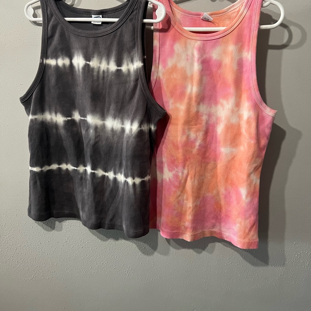 Old Navy Tie-Dye Tank Tops - Black and Pink Girls Small